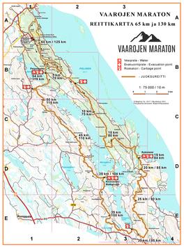 Reittikartta Vaarojen Extreme 65 km