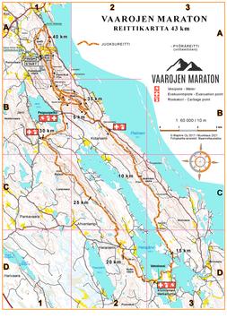 Reittikartta Vaarojen maraton 43 km