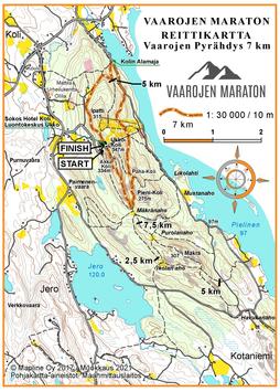 Reittikartta Vaarojen pyr&auml;hdys 7 km